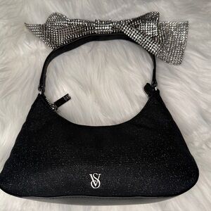 Victoria's Secret Black Bag with Silver Bow Rhinestone women’s